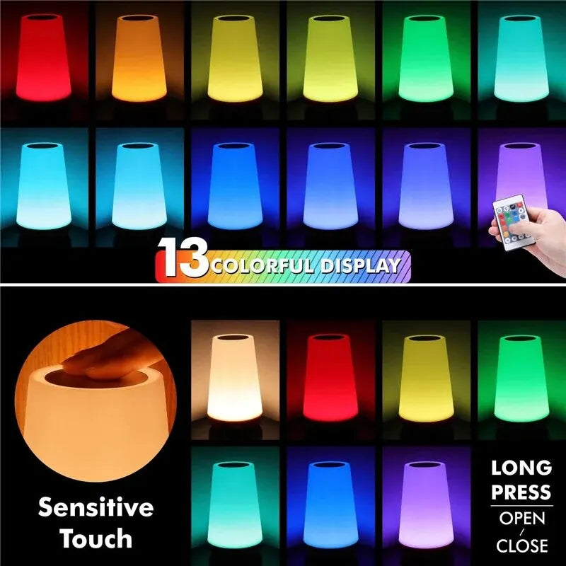 13 Colors Touch Remote Dimmable Rechargeable Lamp
