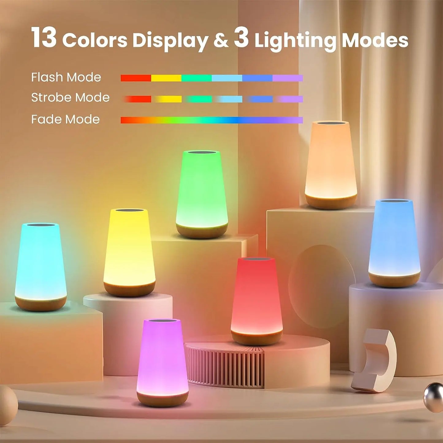 13 Colors Touch Remote Dimmable Rechargeable Lamp